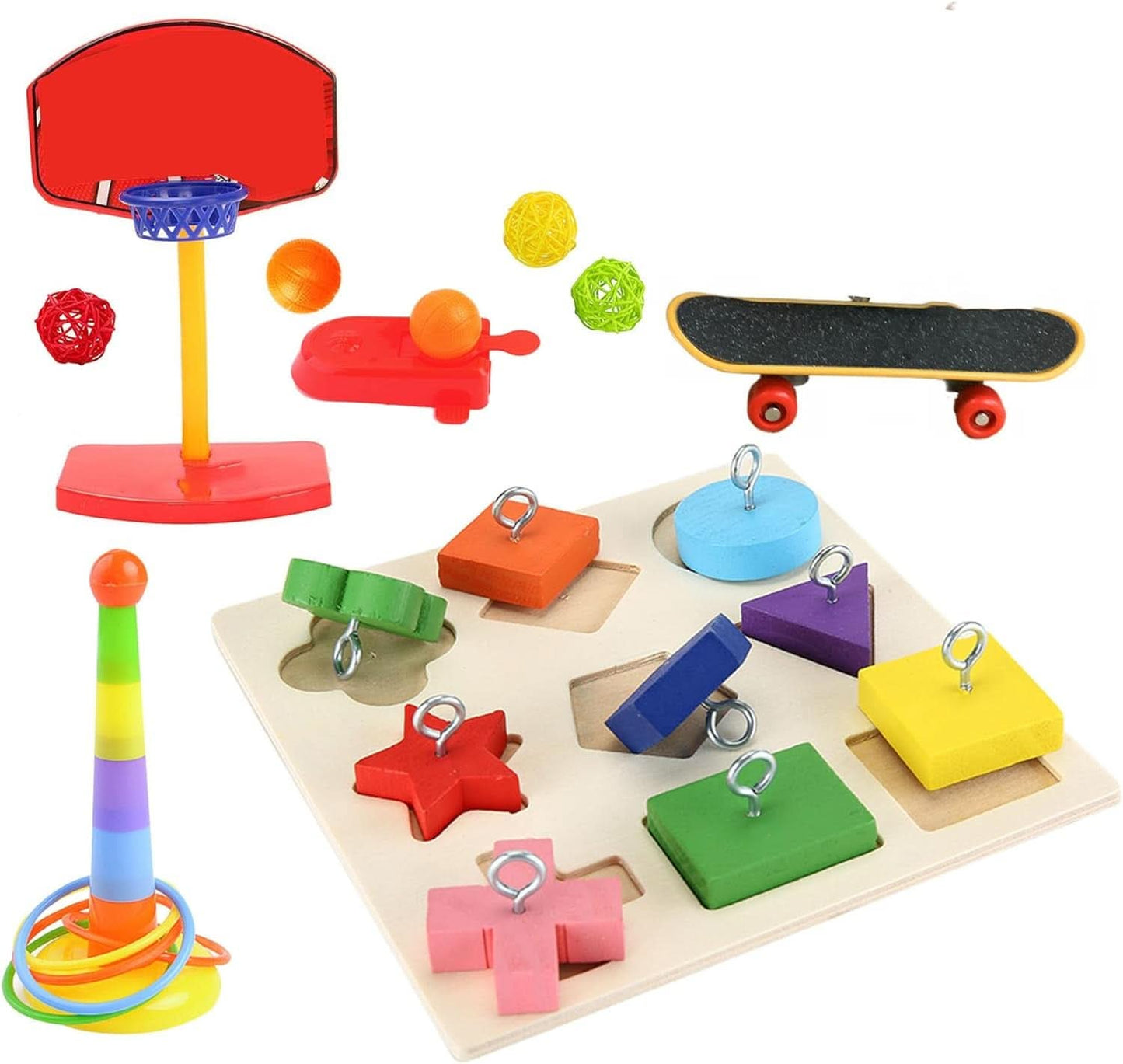 Wooden Block Puzzles and Basketball Toy for Parrots and Birds