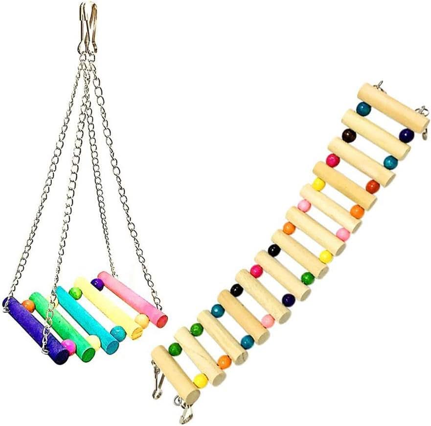 Wooden Hammock and Climbing Toy Set for Small Animals - 3 Piece Chew Toy Collection for Hamsters, Guinea Pigs, Chinchillas, Mice, and Parrots