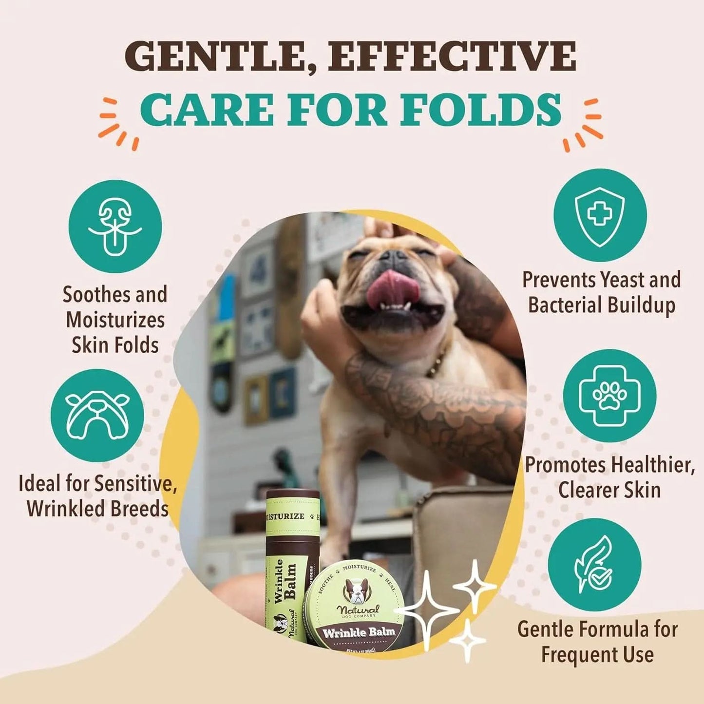 Wrinkle Balm for Dog Wrinkles (0.15 Oz) All-Natural, Lick-Safe Dog Lotion for Dr