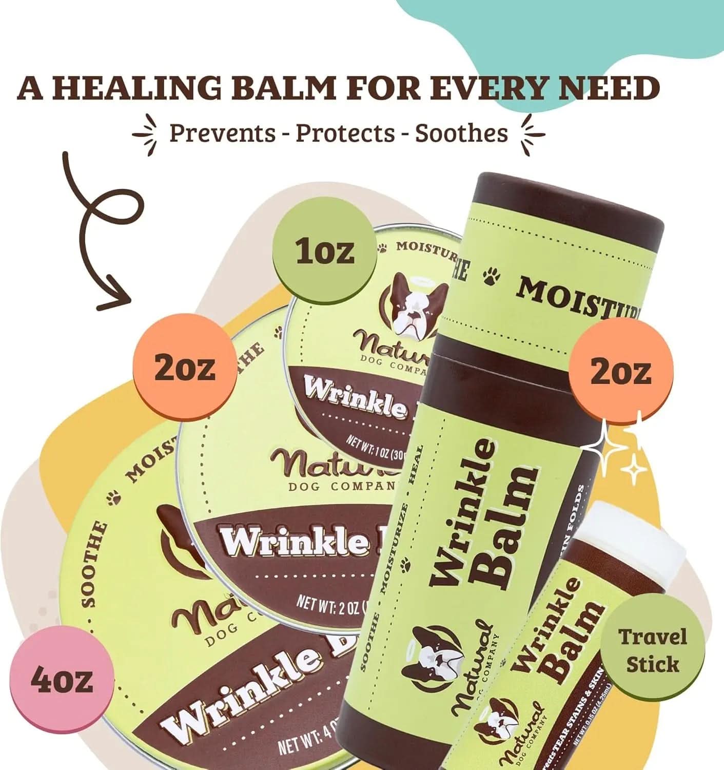 Wrinkle Balm for Dog Wrinkles (0.15 Oz) All-Natural, Lick-Safe Dog Lotion for Dr