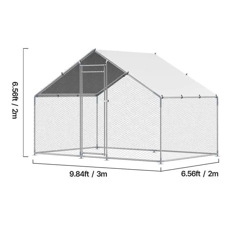 VEVOR Metal Chicken Coop, 9.8X6.5X6.5Ft Large Walk-In Chicken Runs with Cover, Spire Roof Hen House Enclosure with Security Lock, Outdoor Duck Rabbit Cage Poultry Pen for Backyard, Farm, Yard