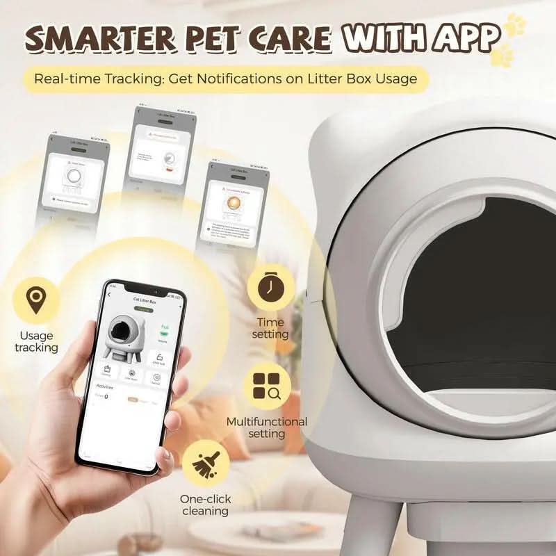 Warcat Self Cleaning Litter Box Large Capacity Automatic Litter Box with App Control, Odor Control, Auto Safety Sensors for Multiple Cats Low Noise Electric Litter Robot