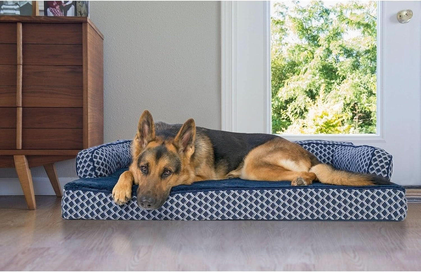 Jumbo/XL Memory Foam Dog Bed for Large Dogs up to 95 lbs with Removable Bolsters and Washable Cover - Plush Woven Couch Sofa in Diamond Gray
