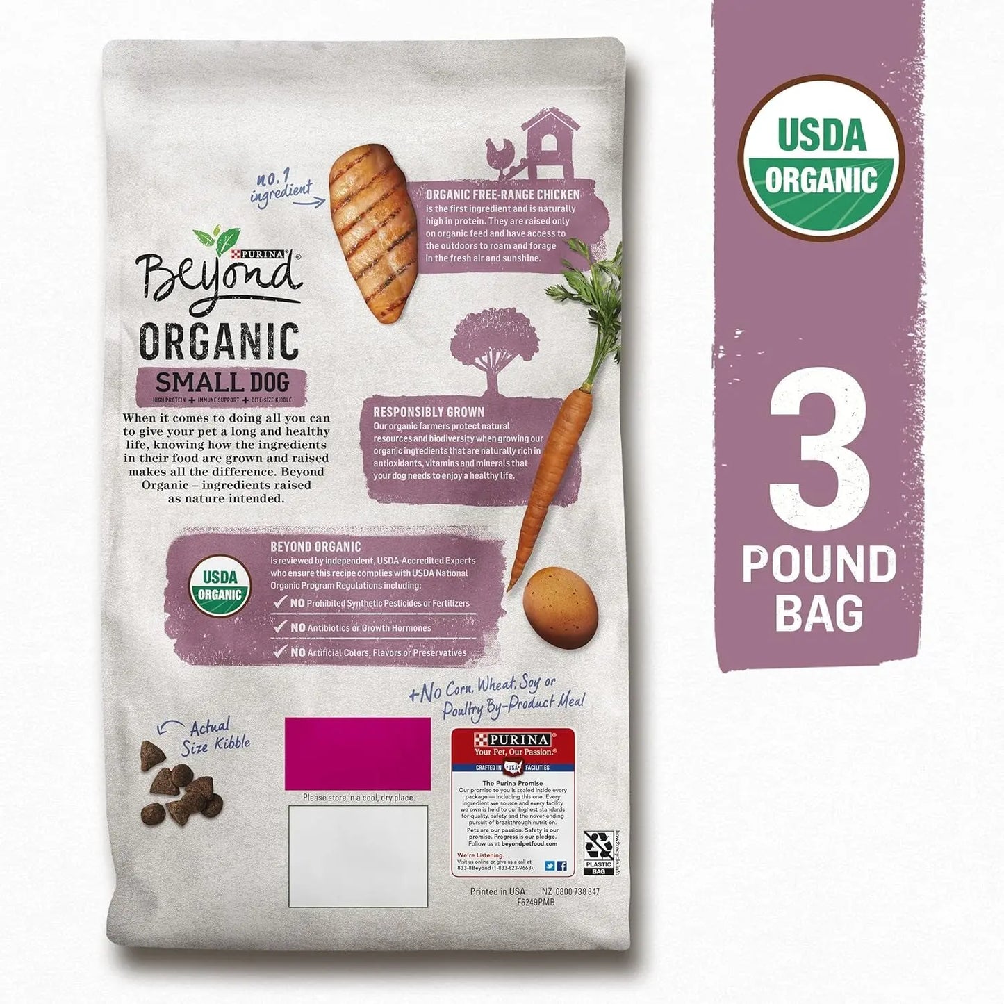 Purina High-Protein Small Breed Adult Dry Dog Food with Organic Chicken, Egg, and Carrot Recipe - 3 lb Bag