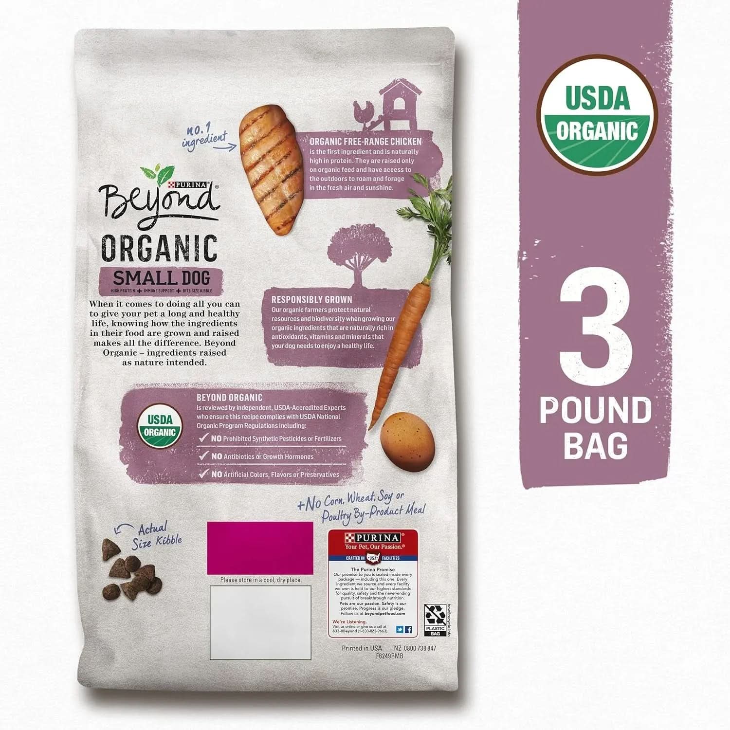 Purina High-Protein Small Breed Adult Dry Dog Food with Organic Chicken, Egg, and Carrot Recipe - 3 lb Bag