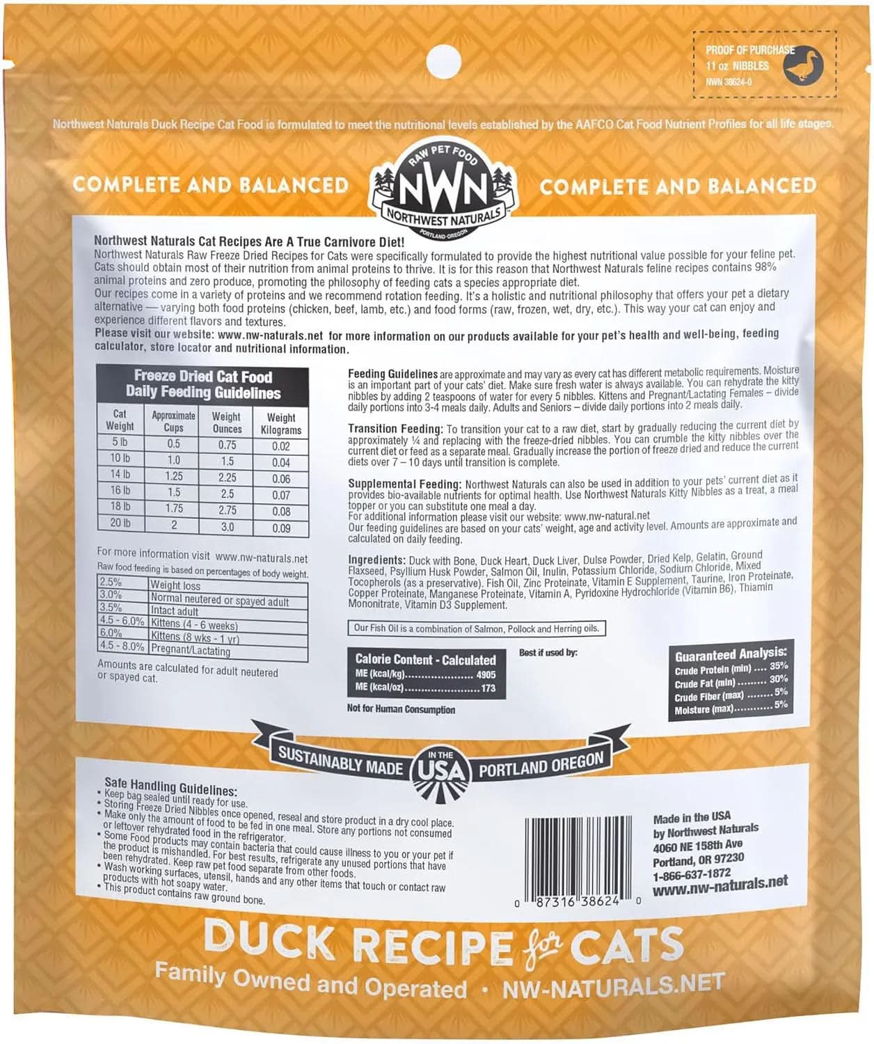 Freeze-Dried Duck Cat and Kitten Food – Bite-Sized Nibbles with Healthy, Limited, Human-Grade Ingredients – All-Natural, High-Protein, Complete and Balanced, Grain-Free – 11 Oz (Pack of 3)