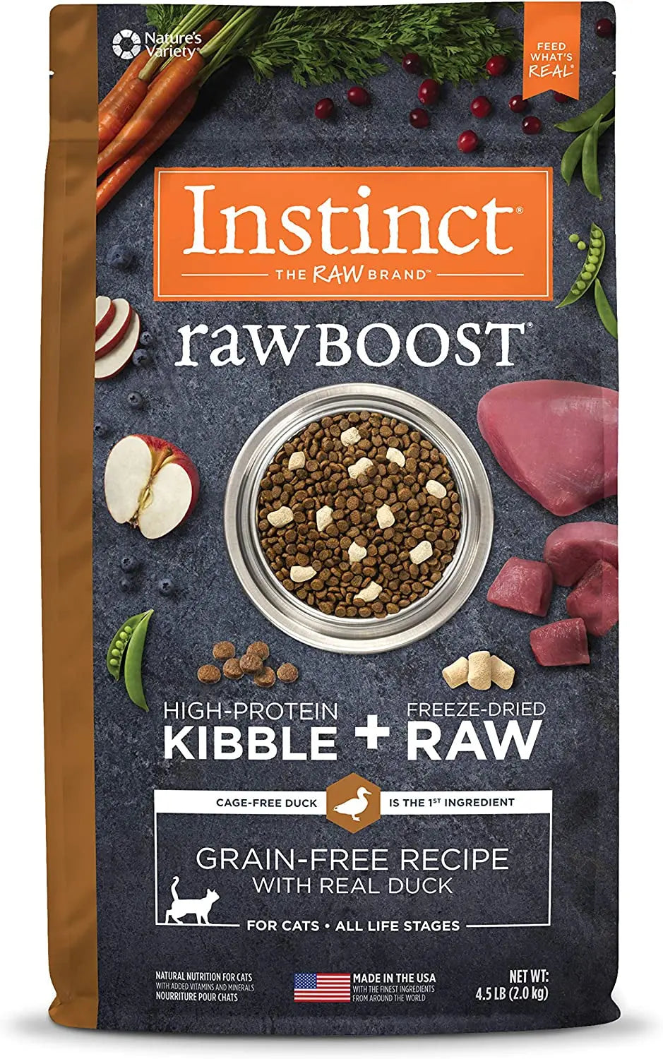 Raw Boost Grain-Free Dry Cat Food with Real Duck, 4.5 lb Bag