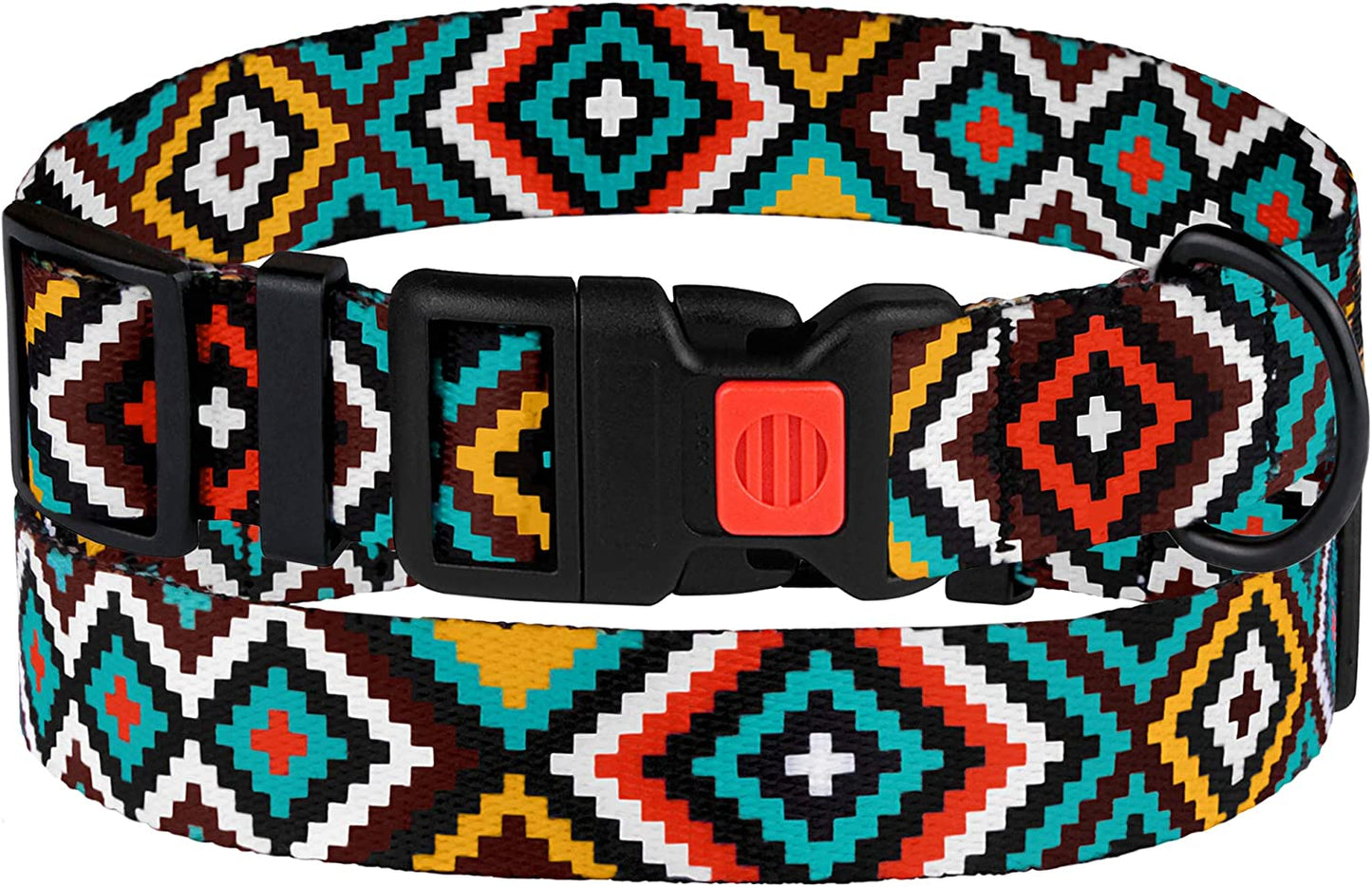 Aztec Geometric Pattern Nylon Dog Collar in Teal, 10-13 Inch