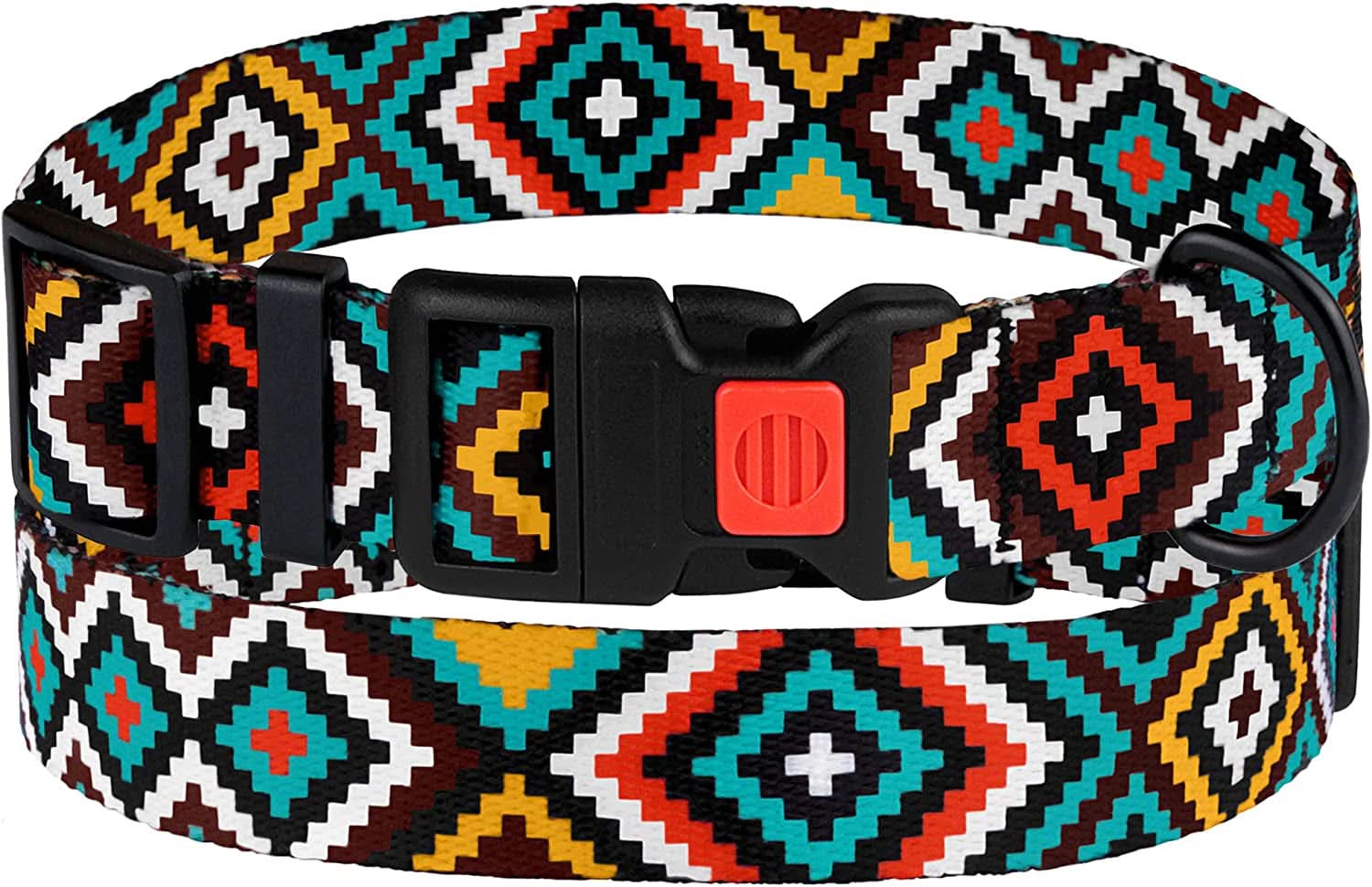 Aztec Geometric Pattern Nylon Dog Collar in Teal, 10-13 Inch