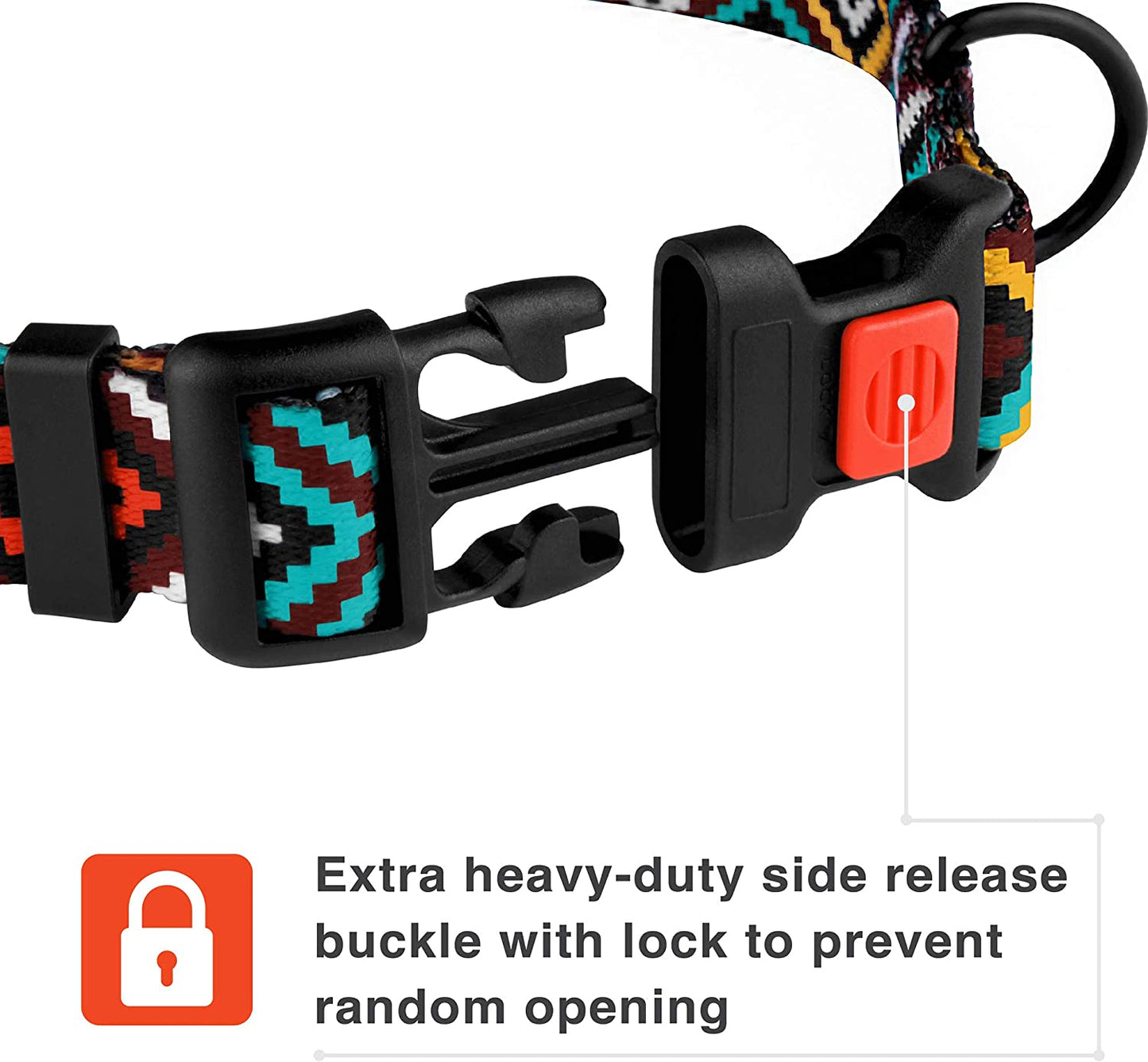 Aztec Geometric Pattern Nylon Dog Collar in Teal, 10-13 Inch