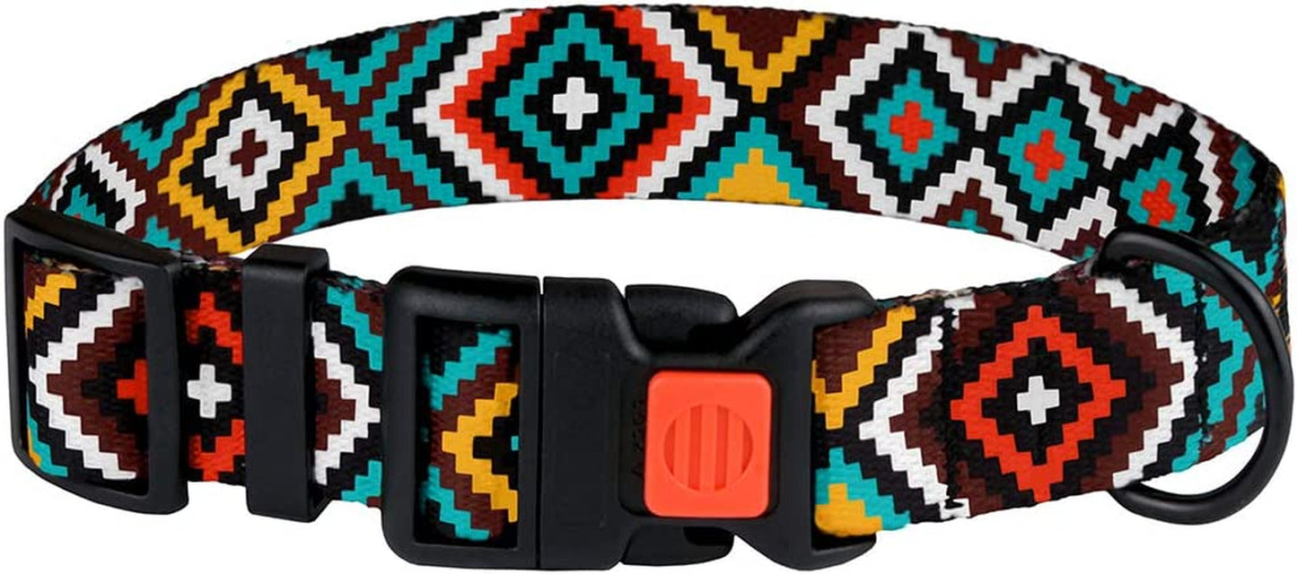 Aztec Geometric Pattern Nylon Dog Collar in Teal, 10-13 Inch