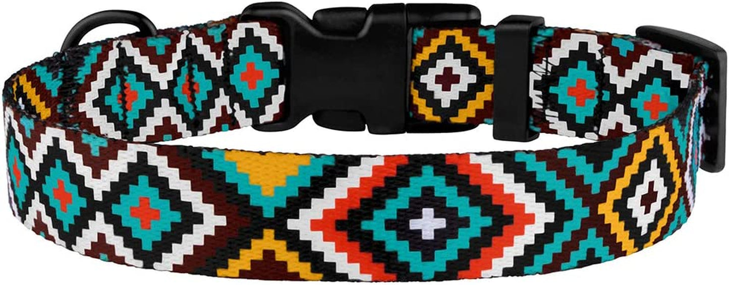 Aztec Geometric Pattern Nylon Dog Collar in Teal, 10-13 Inch
