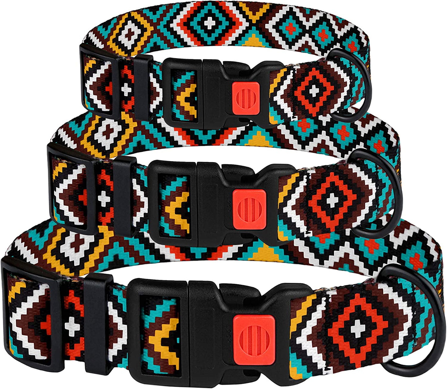 Aztec Geometric Pattern Nylon Dog Collar in Teal, 10-13 Inch