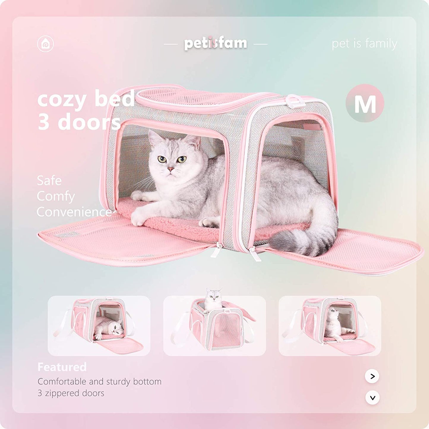 Soft and Stylish Travel Carrier for Medium Cats and Puppies, Fantasy Pink, Size M