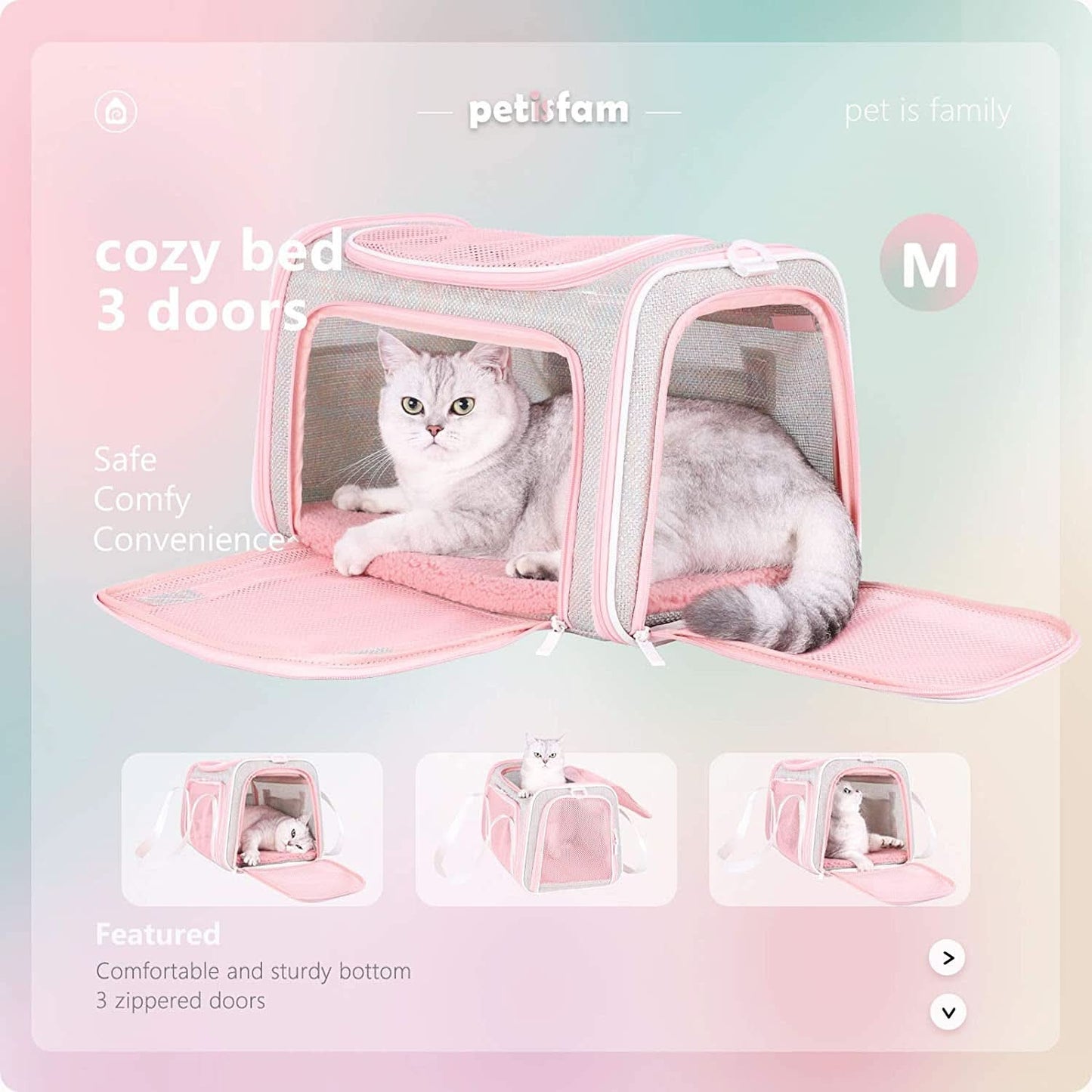 Soft and Stylish Travel Carrier for Medium Cats and Puppies, Fantasy Pink, Size M