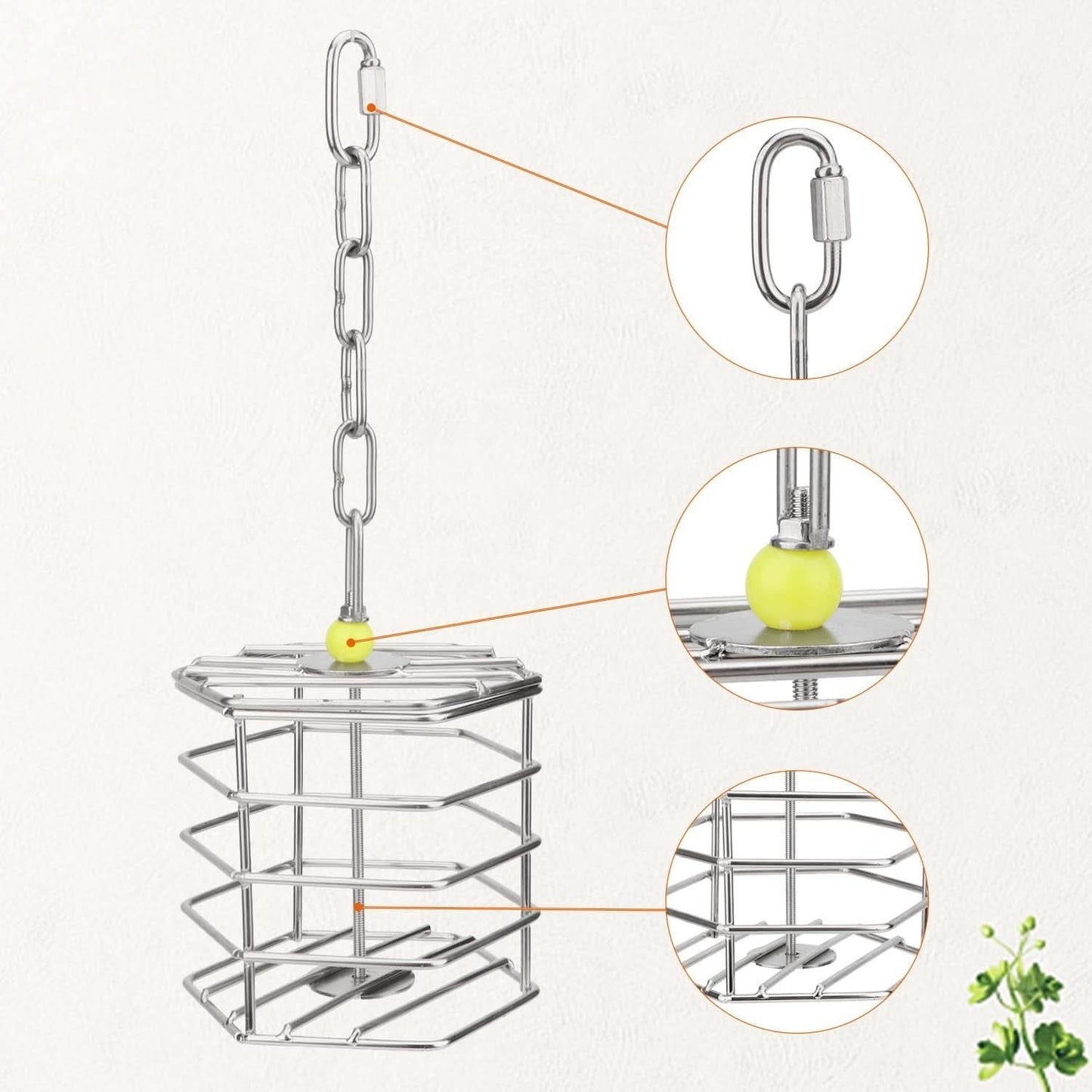 Stainless Steel Parrot Foraging Feeder, 4.09 x 4.09 x 3.85 Inches, Bird-Safe and Dishwasher Safe, Ideal for Nuts, Fruits, and Vegetables