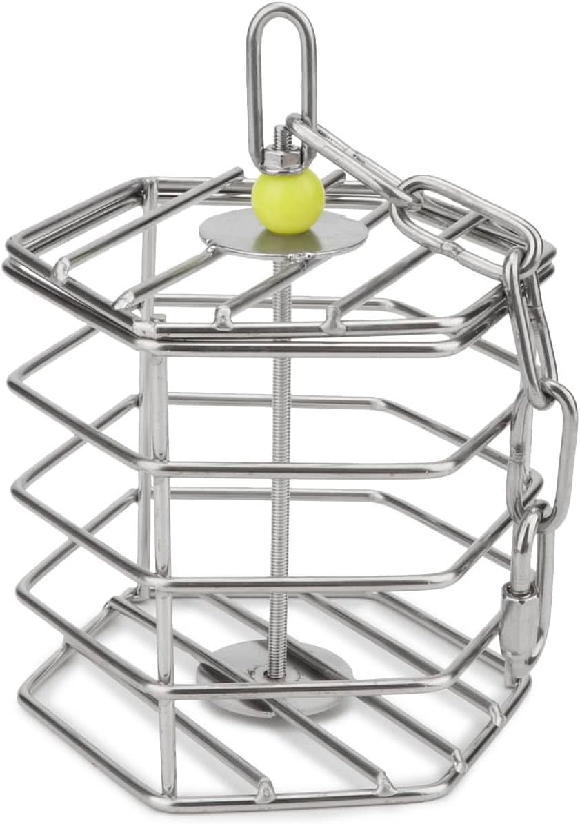 Stainless Steel Parrot Foraging Feeder, 4.09 x 4.09 x 3.85 Inches, Bird-Safe and Dishwasher Safe, Ideal for Nuts, Fruits, and Vegetables