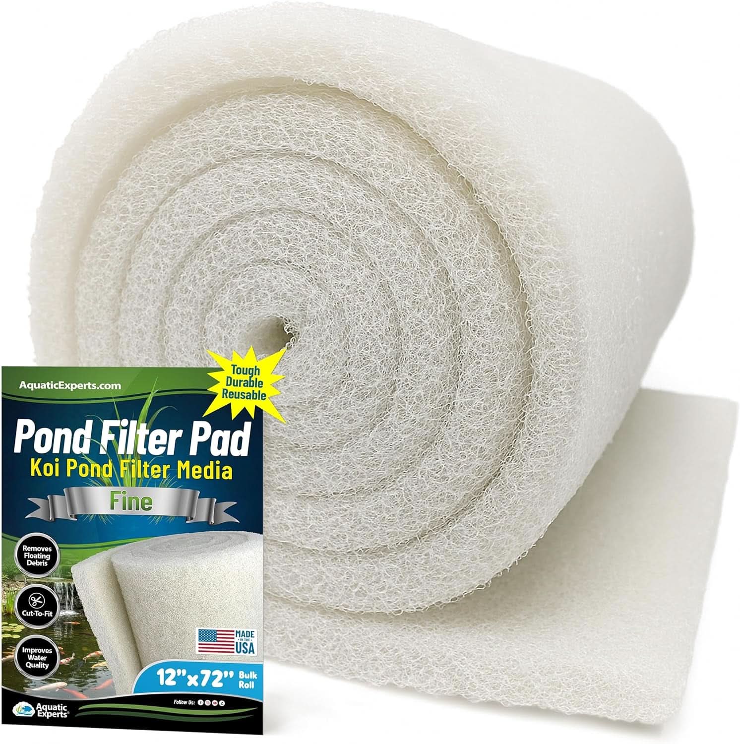 Premium Koi Pond Filter Pad - Fine White Bulk Roll, Ultra-Durable Reusable Filter Media for Outdoor Ponds, Made in the USA by  (3/4" - 1" X 12" X 72")