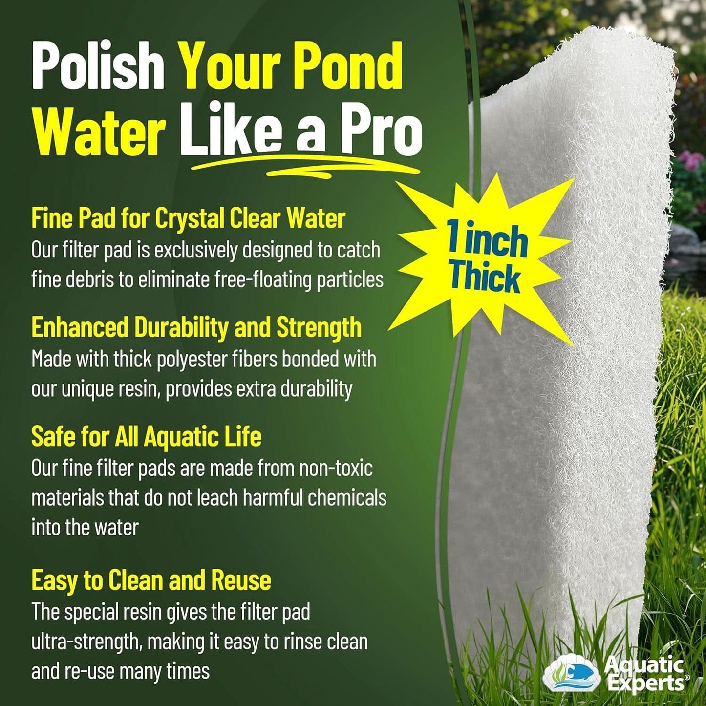Premium Koi Pond Filter Pad - Fine White Bulk Roll, Ultra-Durable Reusable Filter Media for Outdoor Ponds, Made in the USA by  (3/4" - 1" X 12" X 72")