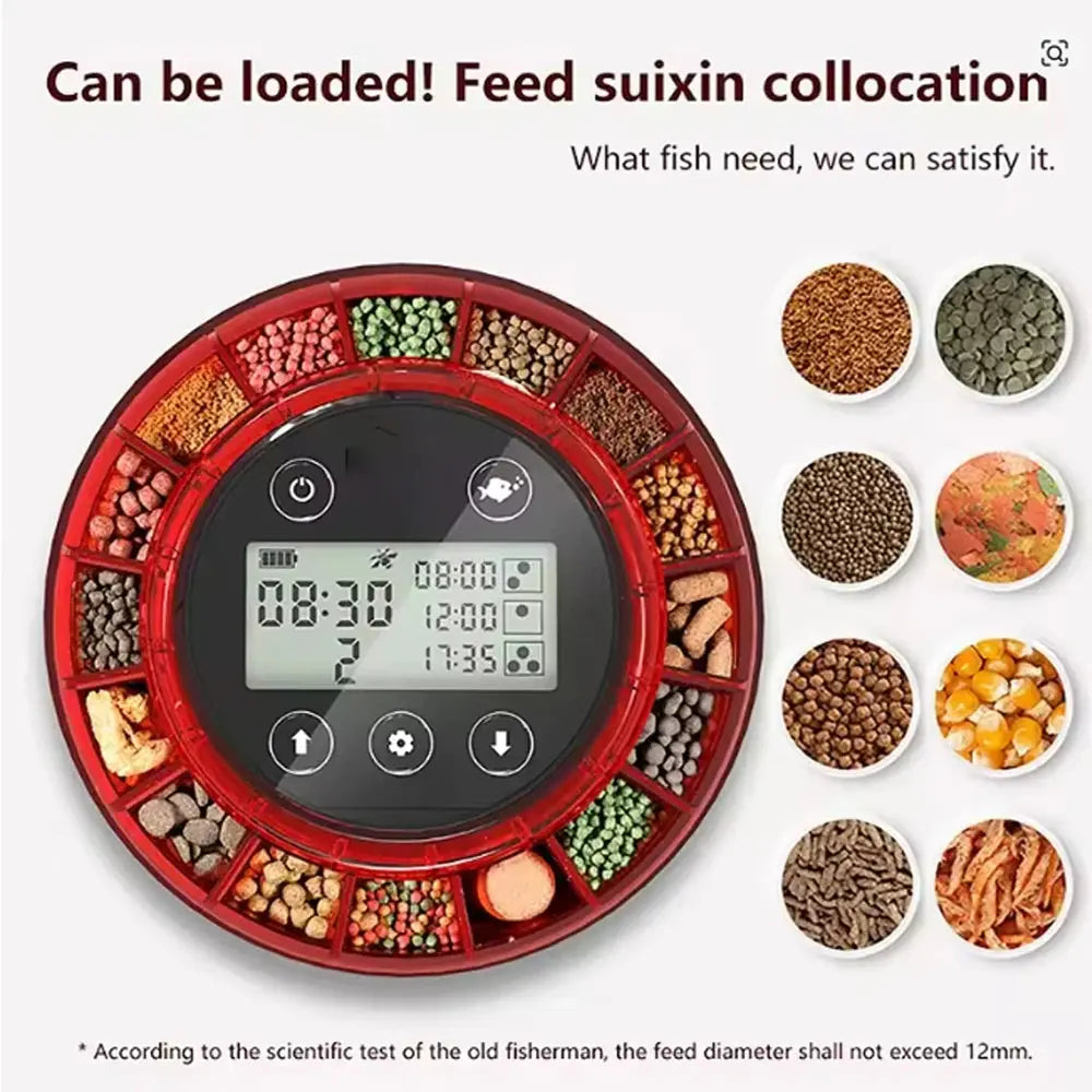 Automatic Fish Feeder with Timer and LCD Display - USB Rechargeable Food Dispenser for Aquariums