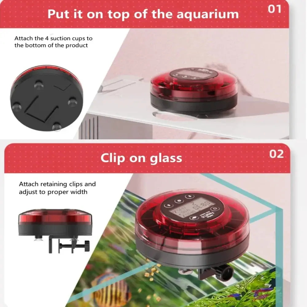 Automatic Fish Feeder with Timer and LCD Display - USB Rechargeable Food Dispenser for Aquariums