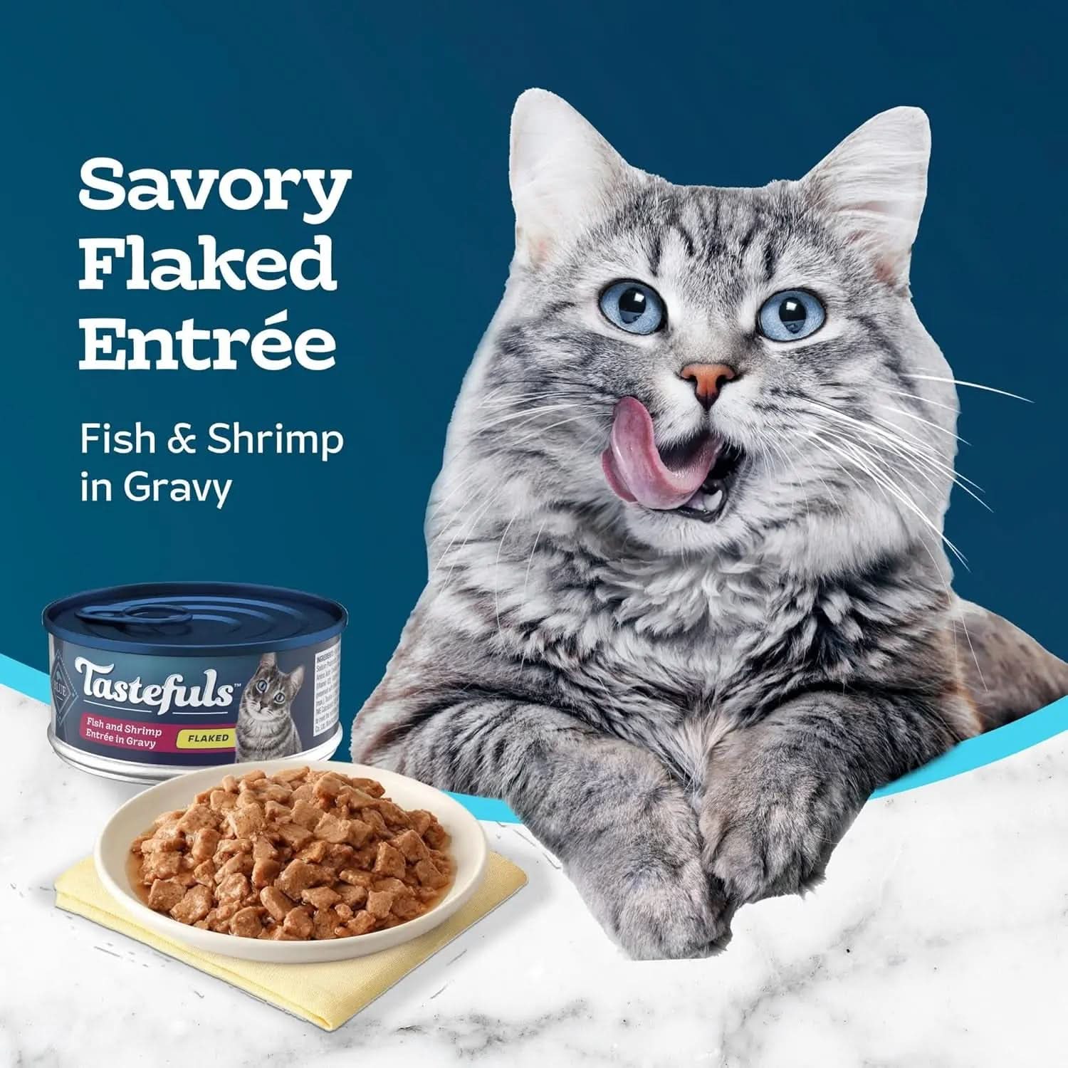 Tastefuls Flaked Wet Cat Food, Natural Fish and Shrimp Entrée in Gravy, 5.5-Oz Cans (24 Count)