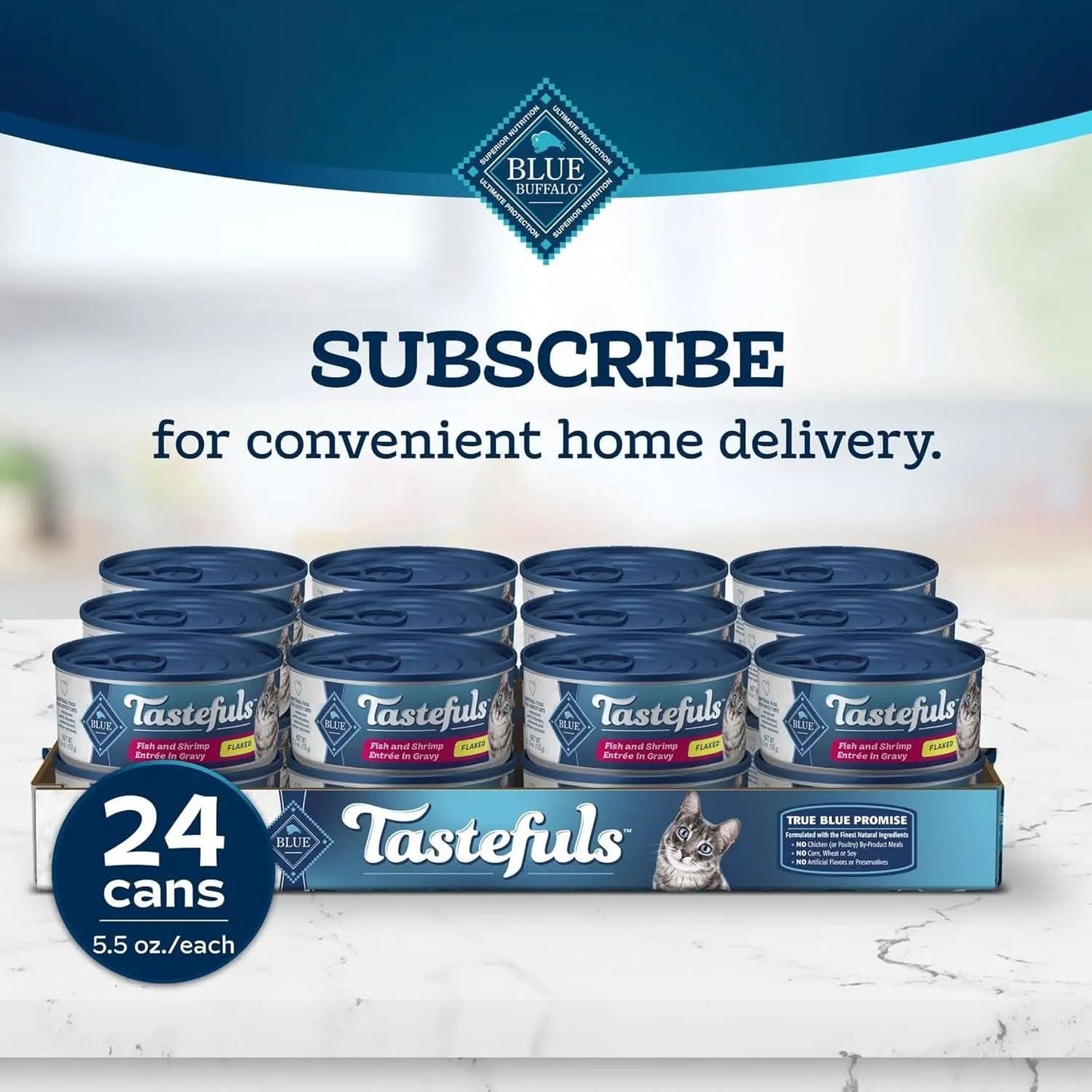 Tastefuls Flaked Wet Cat Food, Natural Fish and Shrimp Entrée in Gravy, 5.5-Oz Cans (24 Count)