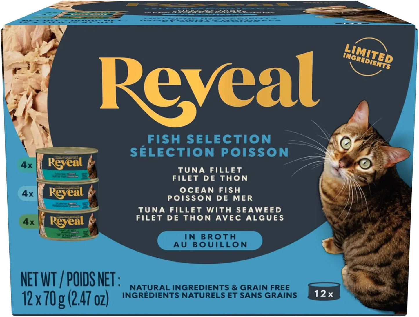 Natural Grain-Free Wet Canned Cat Food, Limited Ingredient Fish Variety in Broth (12 x 2.47 oz Cans)