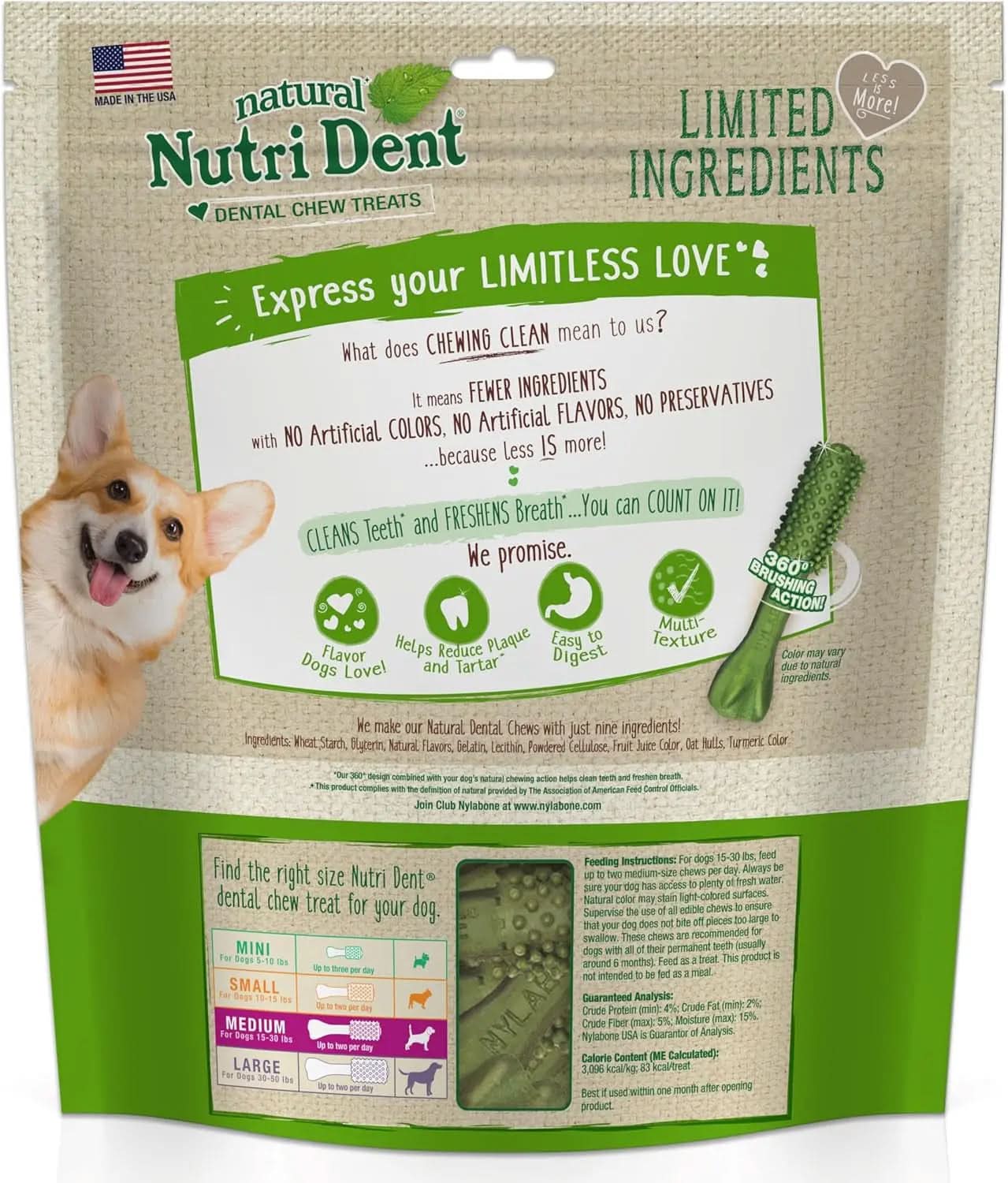 Nutri Dent Dental Treats for Dogs - Natural Teeth Cleaning and Breath Freshener - Fresh Breath Flavor, Medium Size (40 Count)