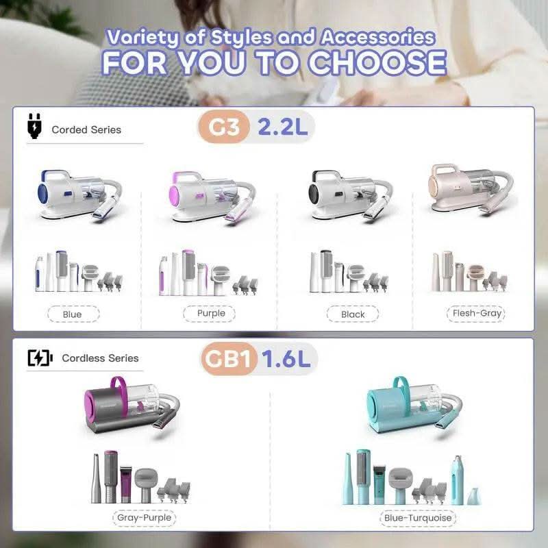 Geoorood Dog Grooming All-In-One Kit with Vacuum Brush 2.2L Large Pog Stainless Steel Blades Lightweight Design 10Kpa Suction Force Portable Cleaning Set #Tiktokshopbacktoschool