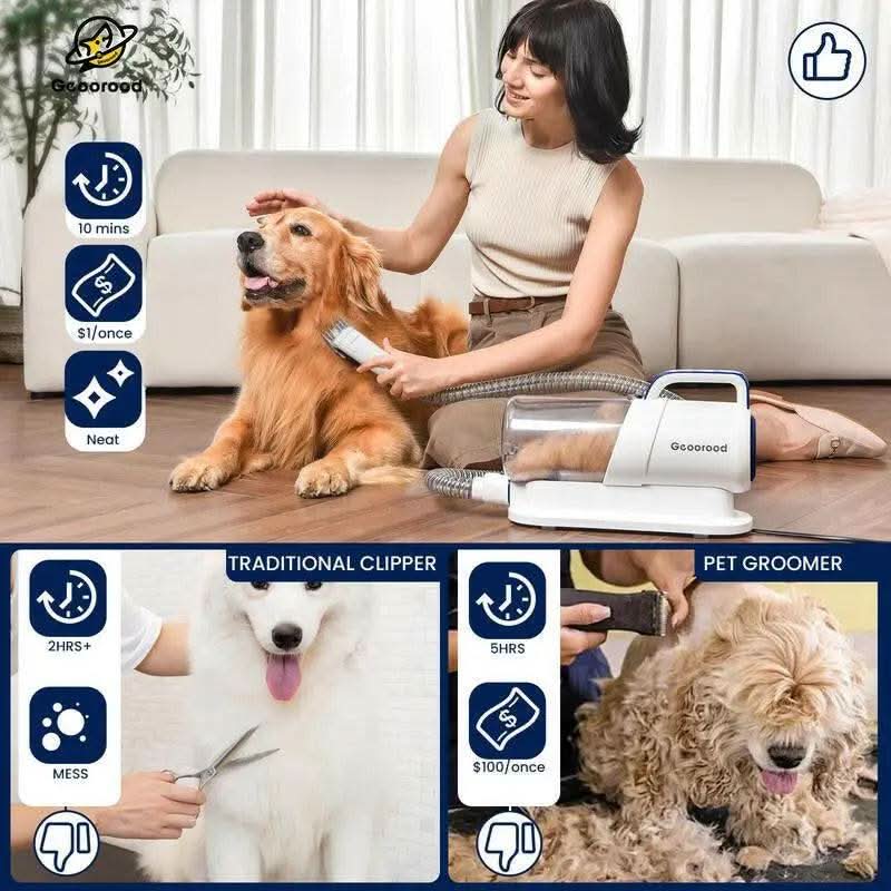 Geoorood Dog Grooming All-In-One Kit with Vacuum Brush 2.2L Large Pog Stainless Steel Blades Lightweight Design 10Kpa Suction Force Portable Cleaning Set #Tiktokshopbacktoschool