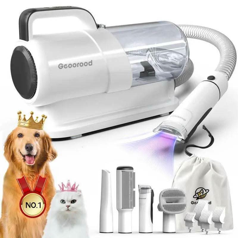 Geoorood Dog Grooming All-In-One Kit with Vacuum Brush 2.2L Large Pog Stainless Steel Blades Lightweight Design 10Kpa Suction Force Portable Cleaning Set #Tiktokshopbacktoschool