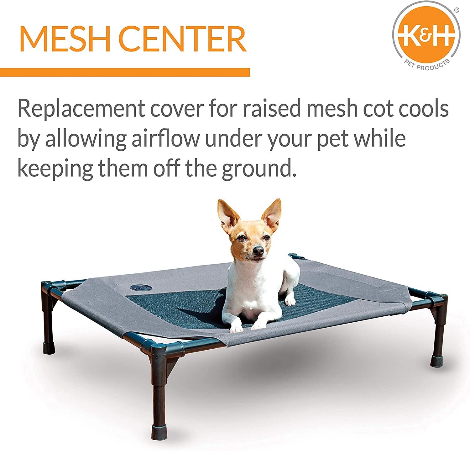 Medium Dog Cot Replacement Cover, Compatible with K&H Medium Pet Cots (Sold Separately), Indoor/Outdoor Use, Breathable Cooling Mesh Center, Machine Washable - 32 x 25 Inches, Gray