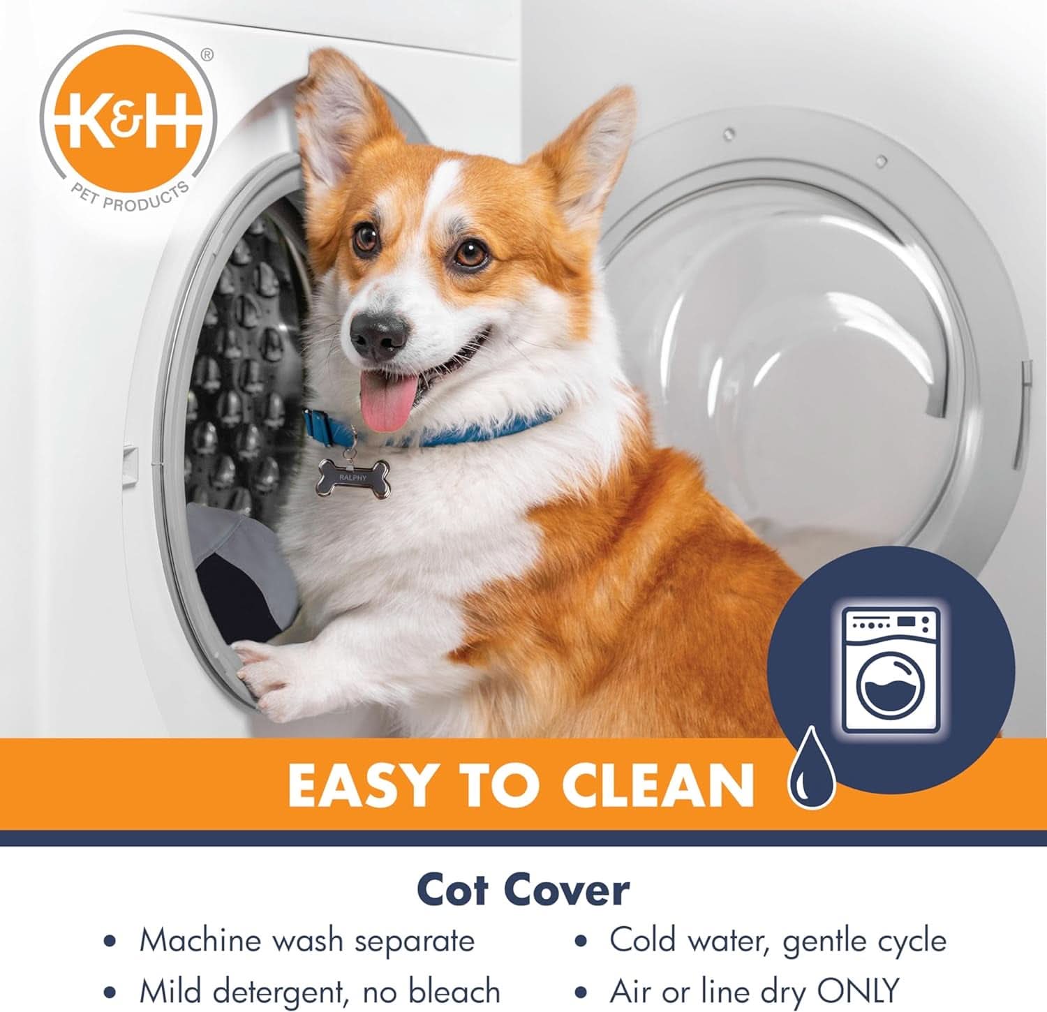 Medium Dog Cot Replacement Cover, Compatible with K&H Medium Pet Cots (Sold Separately), Indoor/Outdoor Use, Breathable Cooling Mesh Center, Machine Washable - 32 x 25 Inches, Gray