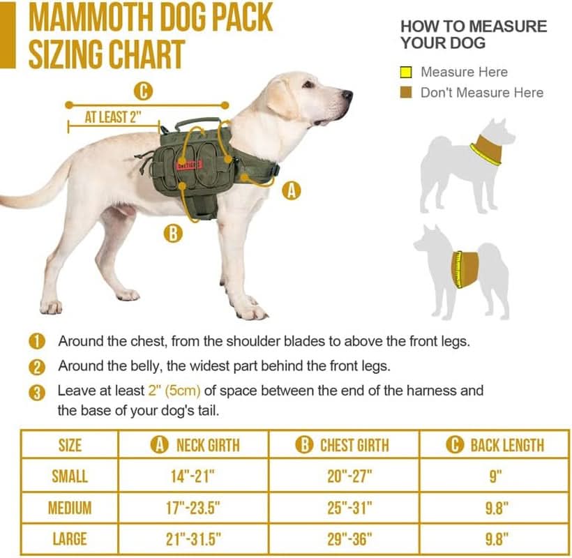 Tactical Dog Backpack for Medium and Large Breeds, Durable Nylon with Side Pockets for Hiking, Walking, Training, and Running (Green, Large)