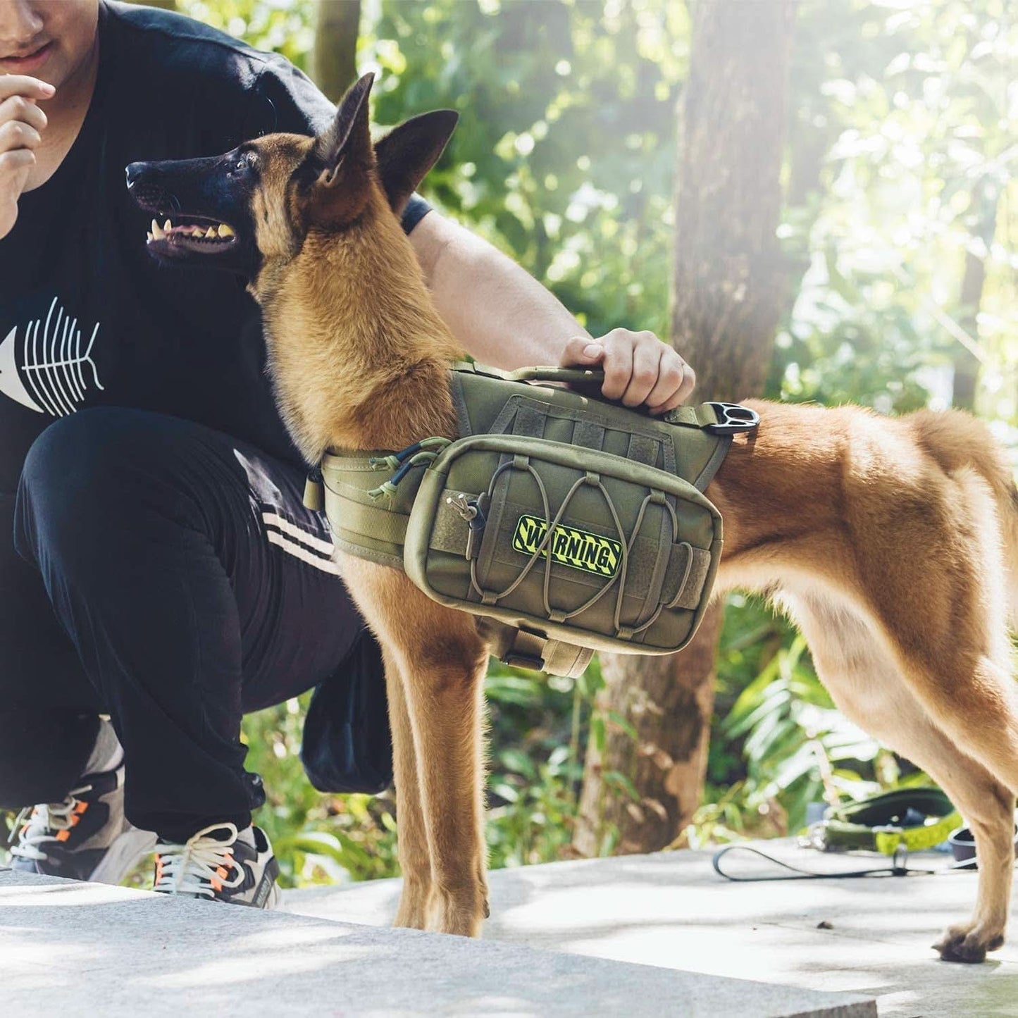 Tactical Dog Backpack for Medium and Large Breeds, Durable Nylon with Side Pockets for Hiking, Walking, Training, and Running (Green, Large)