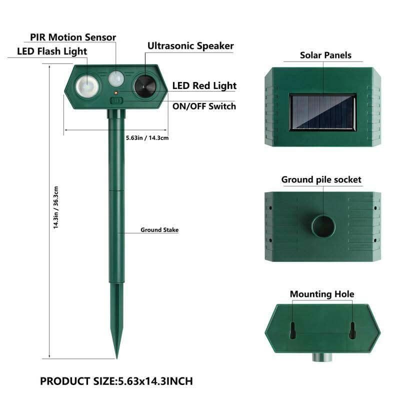 Solar-Powered Outdoor Animal Repeller and Mosquito Zapper with LED Flashlight - Electronic Pest Control for Yard, Lawn, and Farm