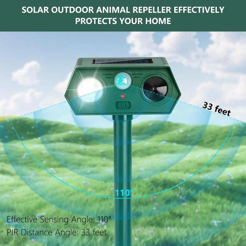 Solar-Powered Outdoor Animal Repeller and Mosquito Zapper with LED Flashlight - Electronic Pest Control for Yard, Lawn, and Farm