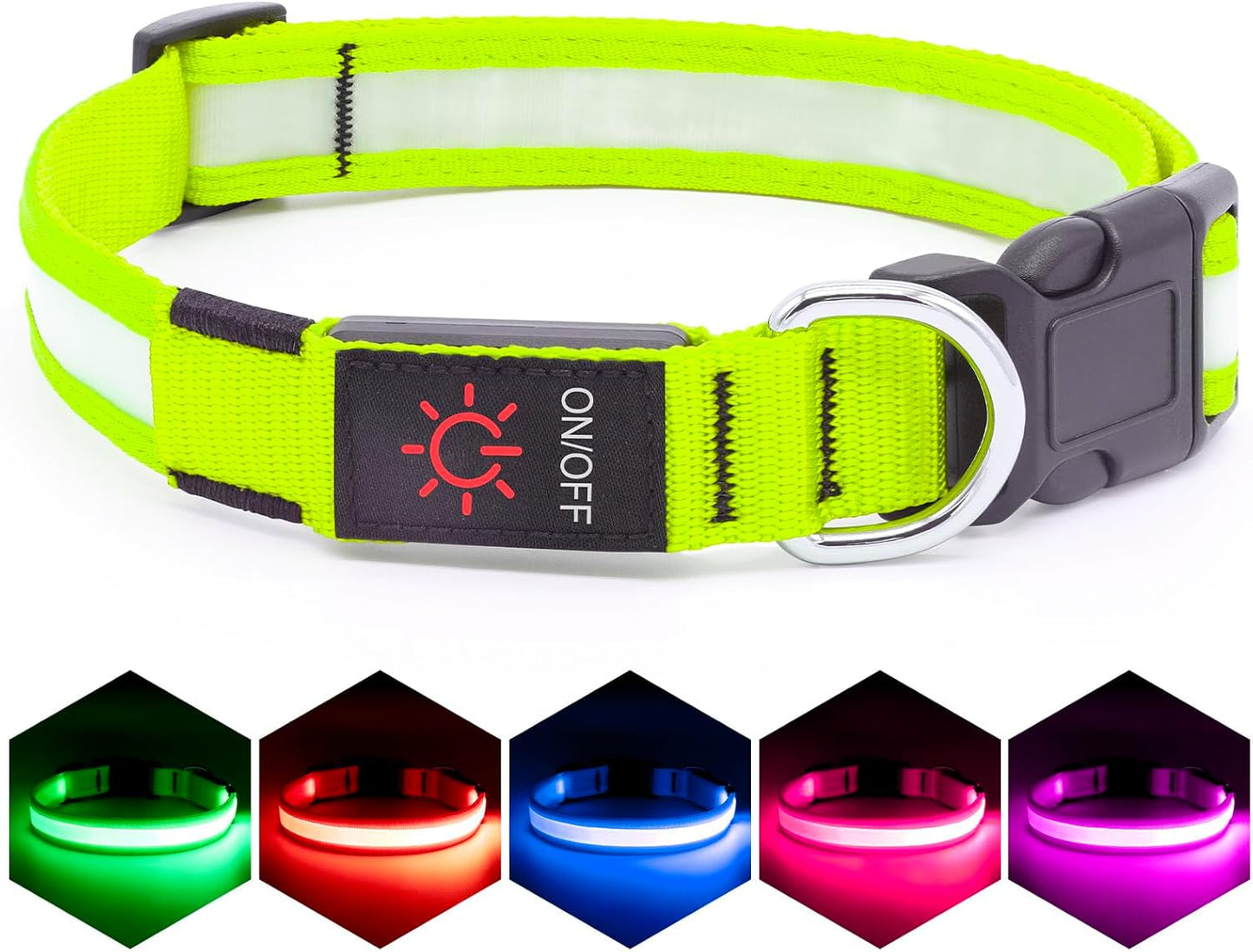 Adjustable LED Dog Collar - USB Rechargeable, Super Bright Safety Light, Glowing Dog Collar for Small Dogs (Green)
