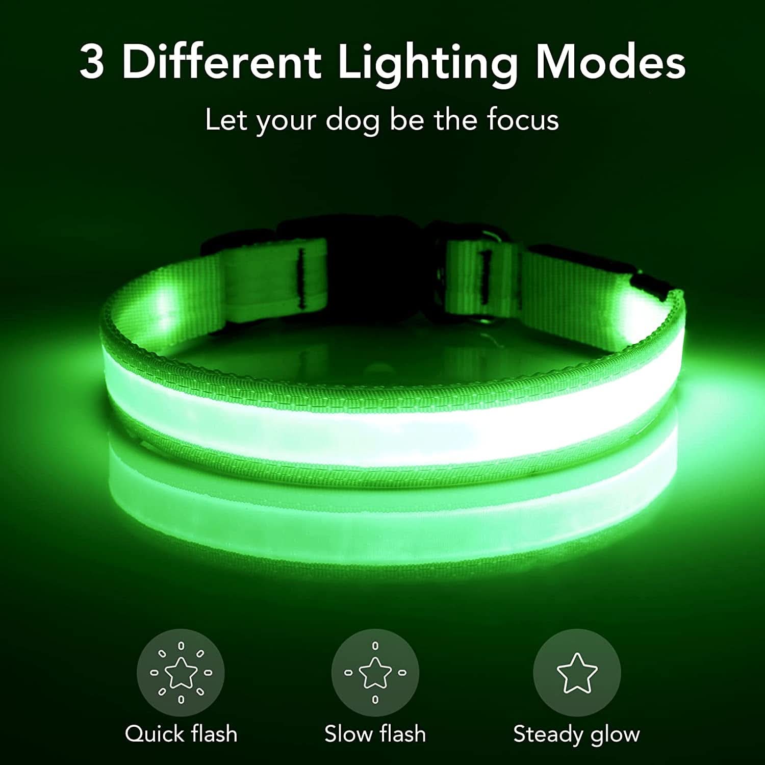 Adjustable LED Dog Collar - USB Rechargeable, Super Bright Safety Light, Glowing Dog Collar for Small Dogs (Green)