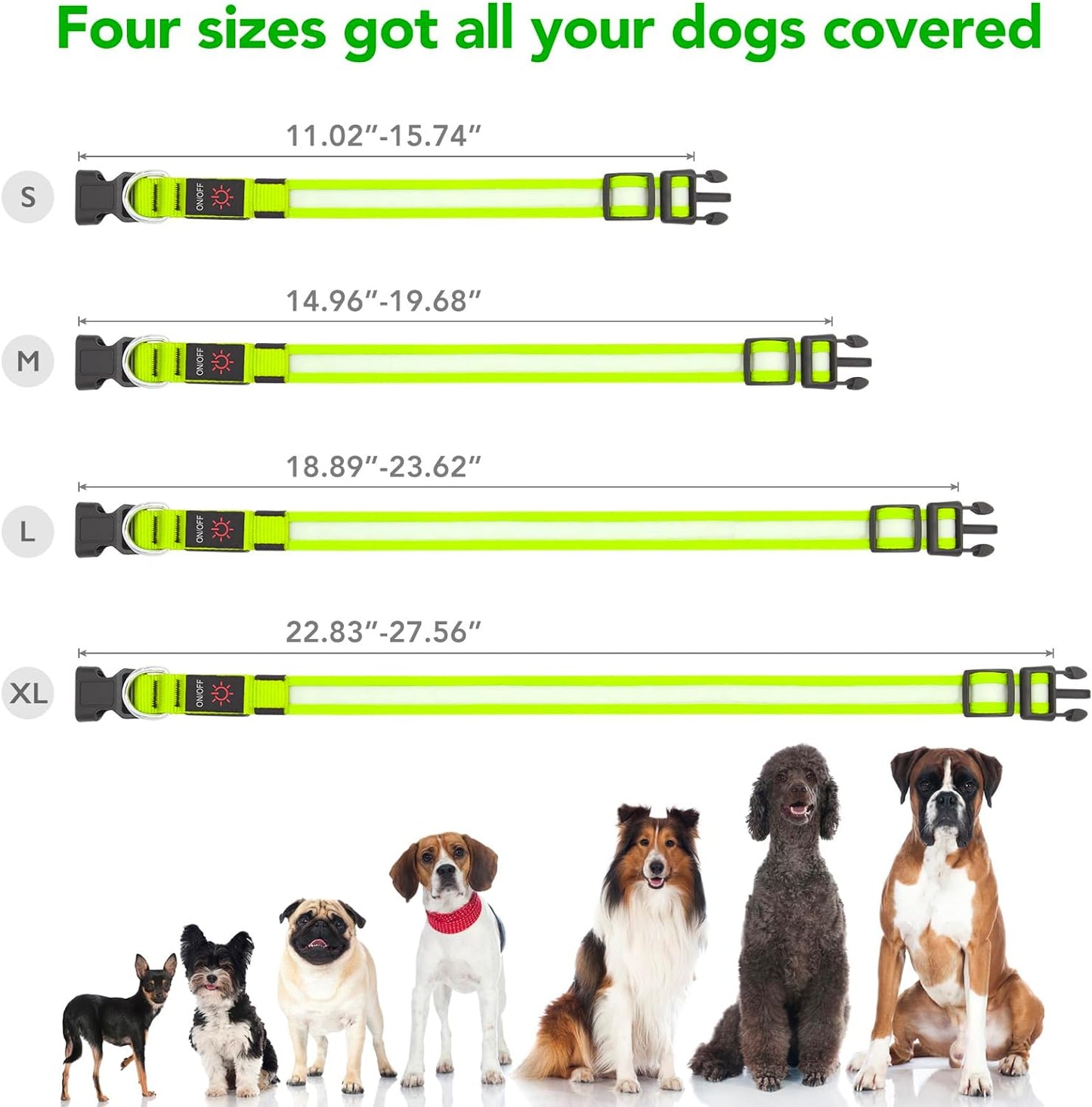 Adjustable LED Dog Collar - USB Rechargeable, Super Bright Safety Light, Glowing Dog Collar for Small Dogs (Green)