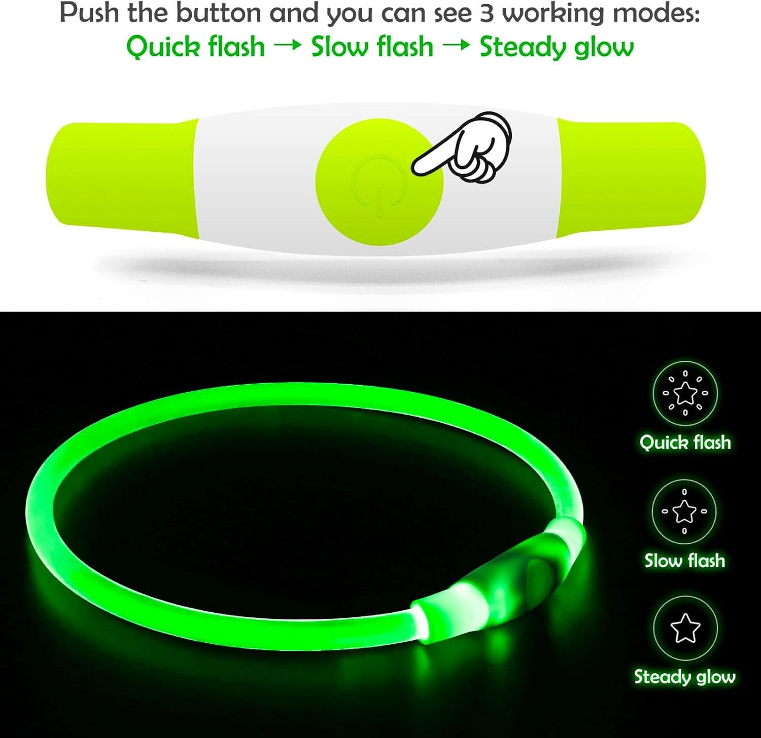 USB Rechargeable LED Dog Collar - Enhanced Night Visibility for Small, Medium, and Large Dogs (Green)
