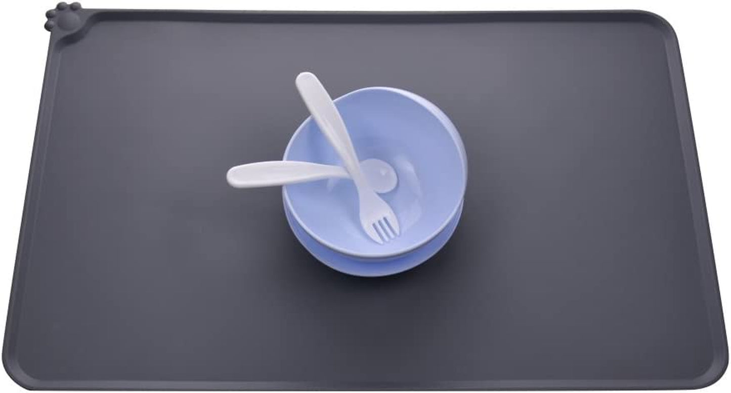 Non-Slip Silicone Pet Feeding Mat, Waterproof, Grey, 18.5" x 11.8