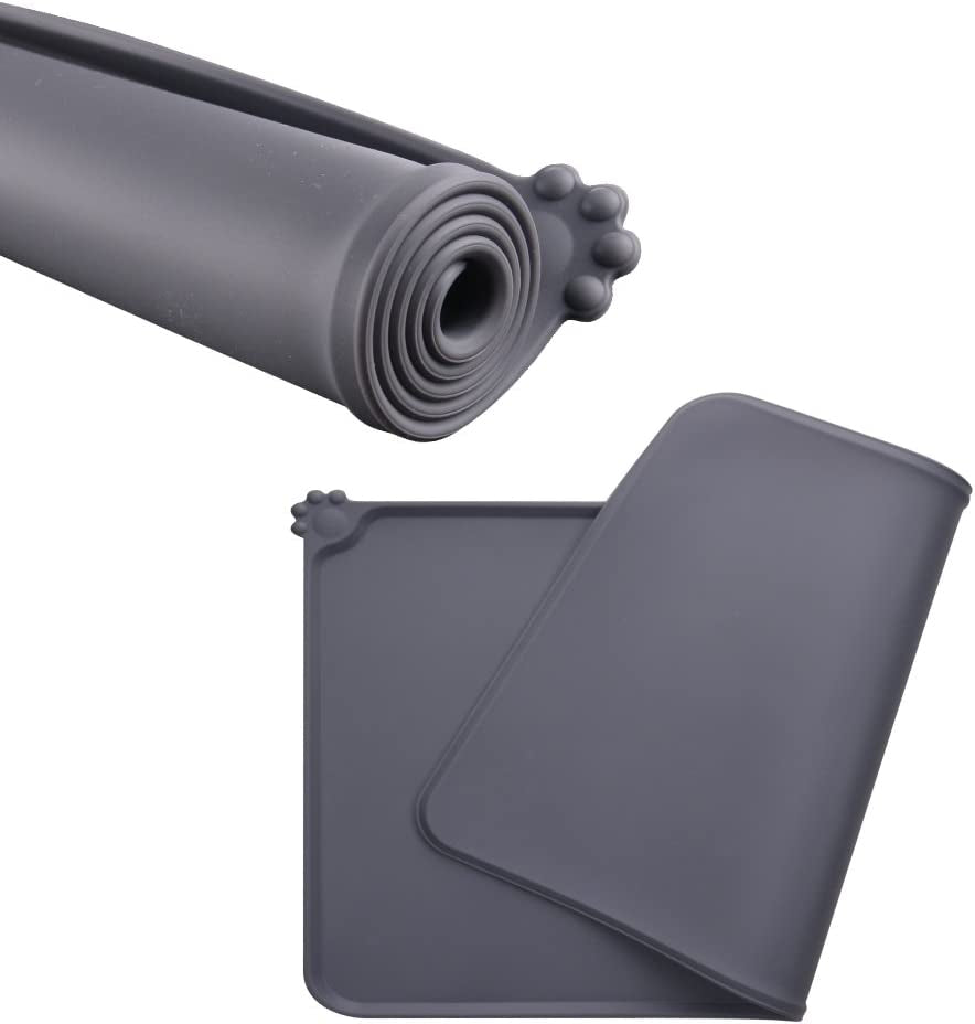 Non-Slip Silicone Pet Feeding Mat, Waterproof, Grey, 18.5" x 11.8