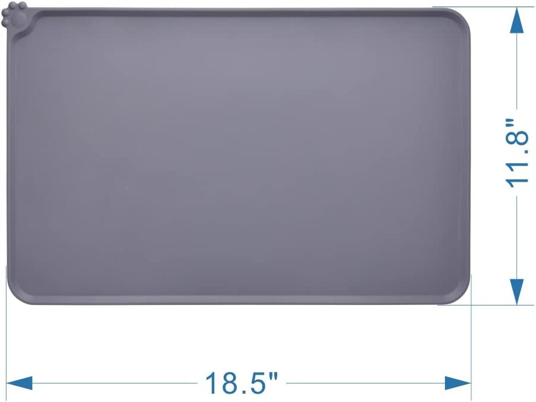 Non-Slip Silicone Pet Feeding Mat, Waterproof, Grey, 18.5" x 11.8