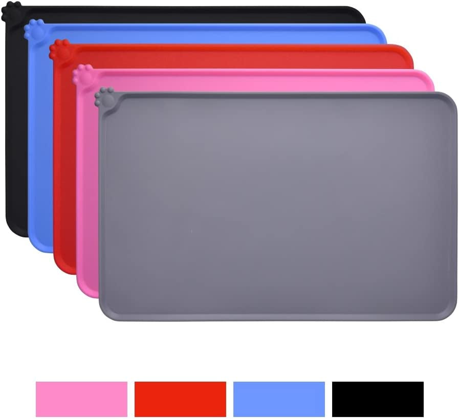 Non-Slip Silicone Pet Feeding Mat, Waterproof, Grey, 18.5" x 11.8
