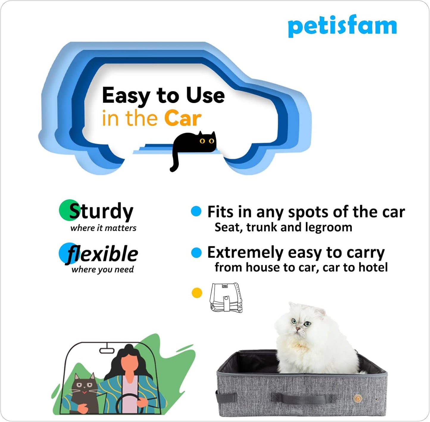 Portable Cat Travel Litter Box with Zippered Lid for Odor and Leak Prevention – Convenient for Use in Cars, Hotels, and Airplanes (Large, Grey)