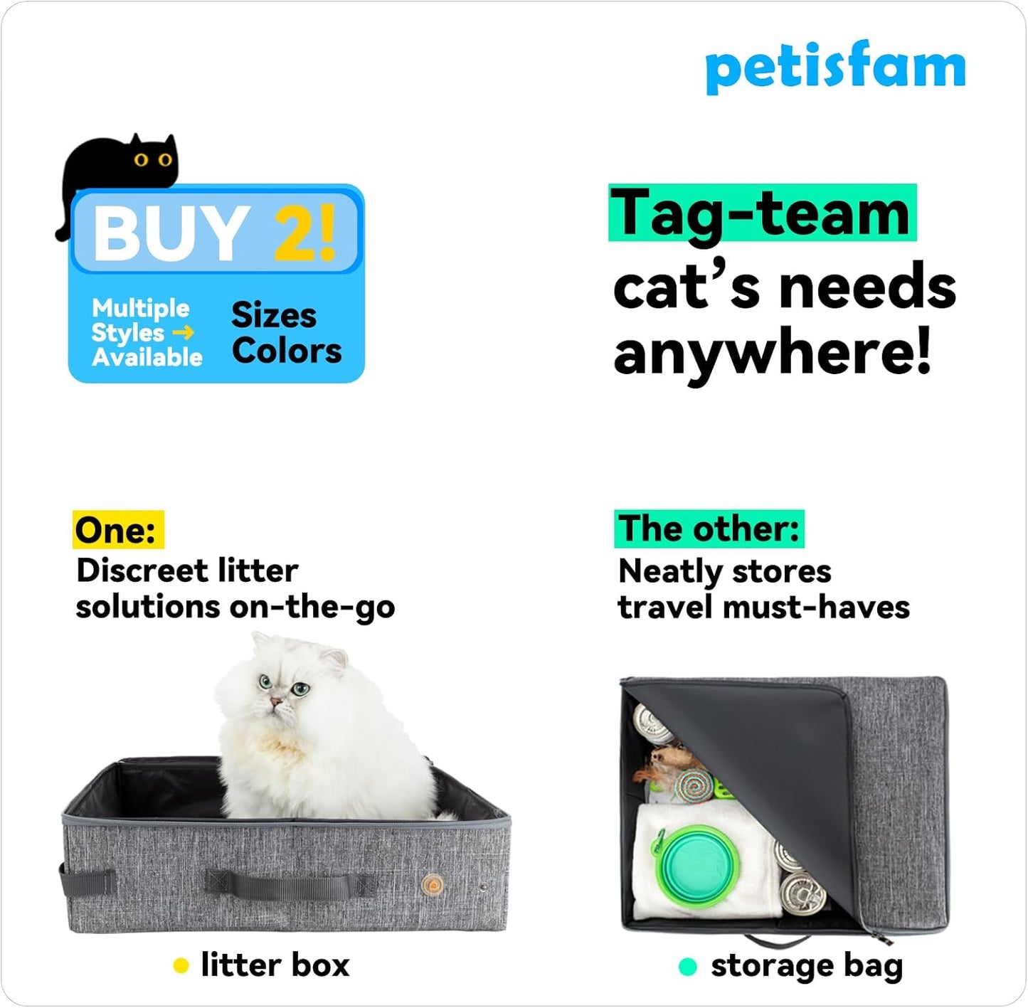 Portable Cat Travel Litter Box with Zippered Lid for Odor and Leak Prevention – Convenient for Use in Cars, Hotels, and Airplanes (Large, Grey)