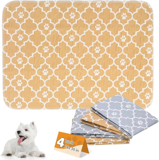 Reusable Washable Dog Pee Pads - 4 Pack, Super Absorbent Leakproof Non-Slip Training Mats for Pets, 24" x 36