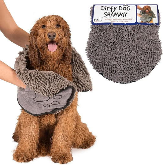Ultra-Absorbent Microfiber Shammy Towel with Dual Hand Pockets and Elastic - Fast-Drying, Machine Washable, Grey